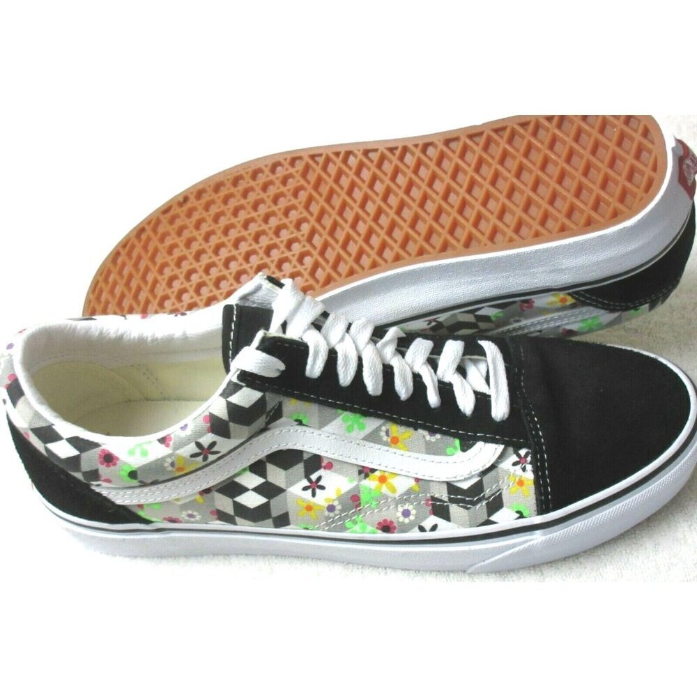 Vans Men's Old Skool Checker Cube Black True White Canvas Suede shoes Size 11 - Picture 2 of 5